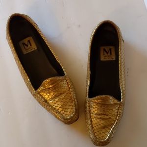Marc Alpert gold snakeskin penny loafers-sz 7M